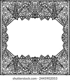 Black and white square lace frame, hand drawn mandala, arabesque, intricate art nouveau frame, fine intricate art nouveau frame, filigree frame