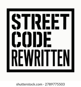 A black and white square logo with bold text reading 'street code rewritten'. Features a minimalist design with a strong contrast.