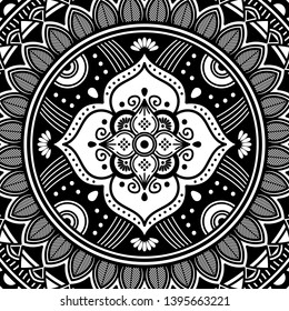Black and white square mandala for coloring page