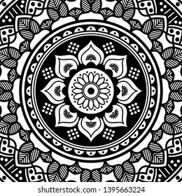 Black and white square mandala for coloring page