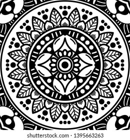 Black and white square mandala for coloring page