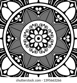 Black and white square mandala for coloring page