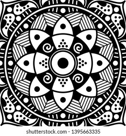 Black and white square mandala for coloring page