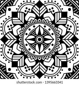 Black and white square mandala for coloring page