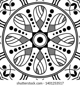 Black and white square mandala for coloring page