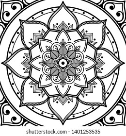 Black and white square mandala for coloring page