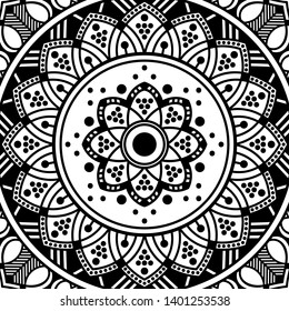 Black and white square mandala for coloring page
