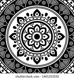 Black and white square mandala for coloring page