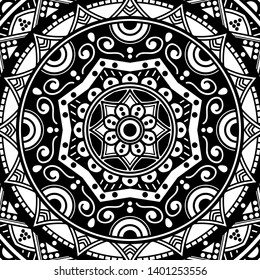 Black and white square mandala for coloring page