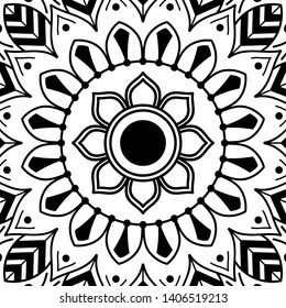 Black and white square mandala for coloring page