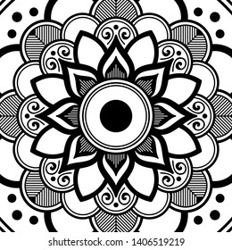 Black and white square mandala for coloring page