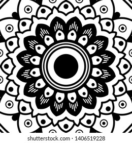 Black and white square mandala for coloring page