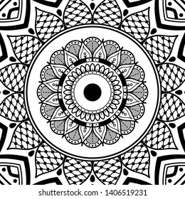 Black and white square mandala for coloring page
