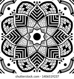 Black and white square mandala for coloring page