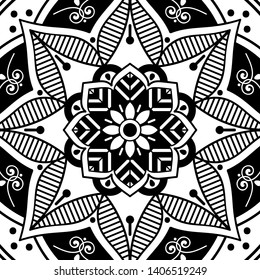 Black and white square mandala for coloring page