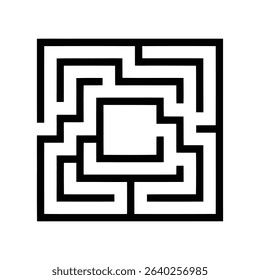 A black and white square maze with a central open space. The pathways are intricate and lead to and from the center.