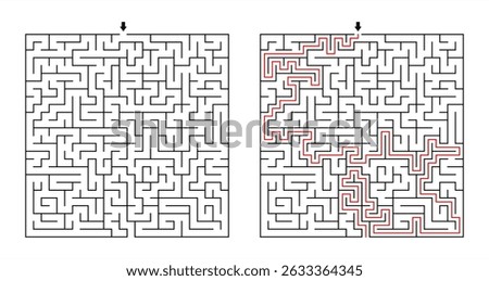  Black and White Square Maze Puzzle with Solution: Classic Adult Labyrinth