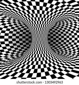 Black and white square optical illusion. Abstract illusion background. Vector illustration