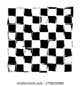 black and white square pattern in grunge retro design style. brush stroke vectore drawn. it could be used as chess board, checkerboard, checkered flag, or fabric pattern.