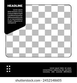 Black and White Square Template vector for social media post, Online content Ads, Banner, Minimal Easy to use (Editable)