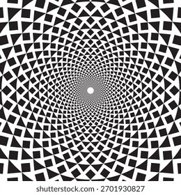 black and white squares forming a circle optical illusion