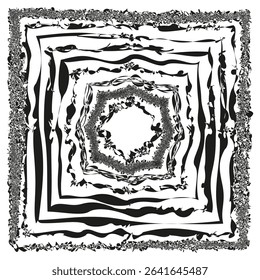 Black white squares. Vector geometric pattern. Concentric frame design. Monochrome optical illusion.