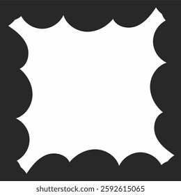 a black and white square-shaped vector graphic with a jagged, scalloped, or spiked edge resembling a comic speech bubble or decorative frame.