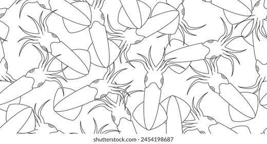 black white squid seamless pattern