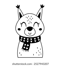 Black and white squirrel clipart. Autumn animal character. Fall animal doodle. Hand drawn vector illustration in flat style