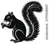 Black and white squirrel eating an acorn with animal kingdom squirrel wildlife