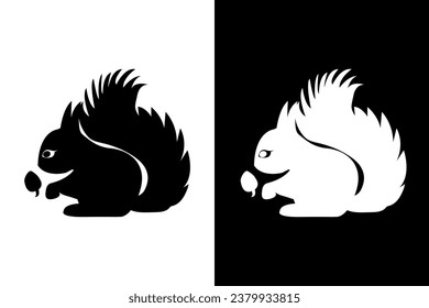 Black and white squirrels on a black and white background. Vector illustration	