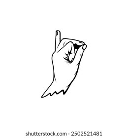 black and white srodaz mudra little finger hand gesture vector line art