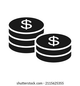 Icono de pila de monedas en blanco y negro. Ilustración de vectores temáticos sobre dinero y finanzas para la decoración de sitios web o aplicaciones.