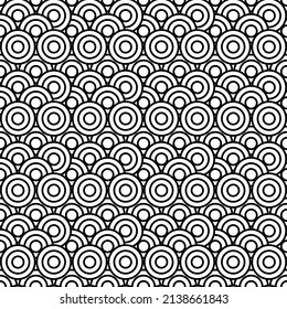 Black and white stacked circles, seamless pattern background. Vector illustration.