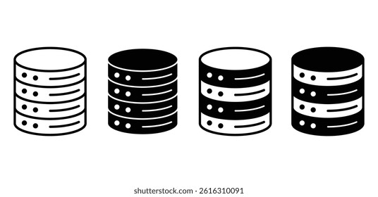 Black and White Stacked Cylinders Database Icons Vector Design Illustration
