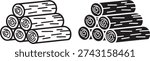 Black and white stacked logs wood woodpile