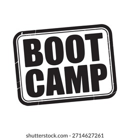 Un sello en blanco y negro que muestra las palabras boot camp en letras mayúsculas en negrita