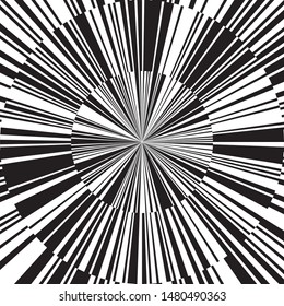 Black and White Star Beams Linear Rays and Circles, Abstract Sunburst and Rays of Sun Radiating From the Center of Thin Beams, Star Fractal Background Design