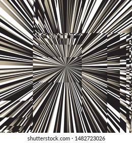 Black and White Star Beams Linear Rays and Squares, Abstract Sunburst and Rays of Sun Radiating From the Center of Thin Beams, Star Fractal Background Design