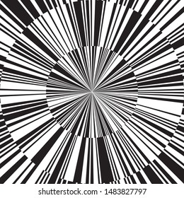 Black and White Star Beams Linear Rays and Circles, Abstract Sunburst and Rays of Sun Radiating From the Center of Thin Beams, Star Fractal Background Design