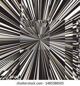 Black and White Star Beams Linear Rays and Squares, Abstract Sunburst and Rays of Sun Radiating From the Center of Thin Beams, Star Fractal Background Design