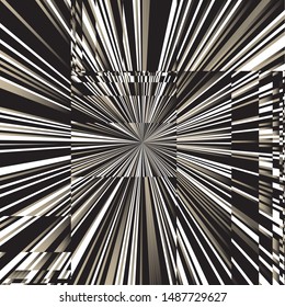 Black and White Star Beams Linear Rays and Squares, Abstract Sunburst and Rays of Sun Radiating From the Center of Thin Beams, Star Fractal Background Design