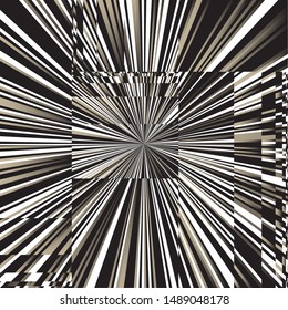 Black and White Star Beams Linear Rays and Squares, Abstract Sunburst and Rays of Sun Radiating From the Center of Thin Beams, Star Fractal Background Design