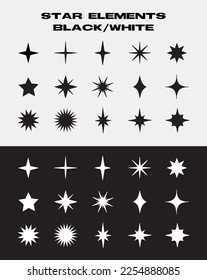 black and white star elements, canva aesthetic set of star vector icons, and symbols