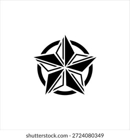 Un emblema de estrella blanco y negro con forma geométrica de ocho puntas