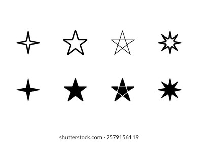 Black and white star icon with a different flat star style, vector illustration.