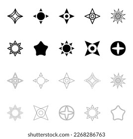 Black And White Star Icon Set. Collection Of Artistic Star Boho Design Elements