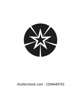 Black and white star icon vector in round shape. Leader and winner, boss, rank, medal or sport logo, competition, sky symbol, astrology, military troops. Isolated minimal single flat icon.