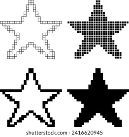 black white star pixel icon set