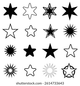  Black and White Star Shape Icon Collection Vector Star Design Set for Graphic and Web Use